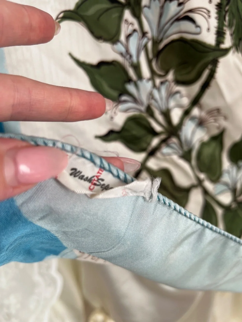 Vintage Blue Floral Scarf Large Square Romantic Bandana Top